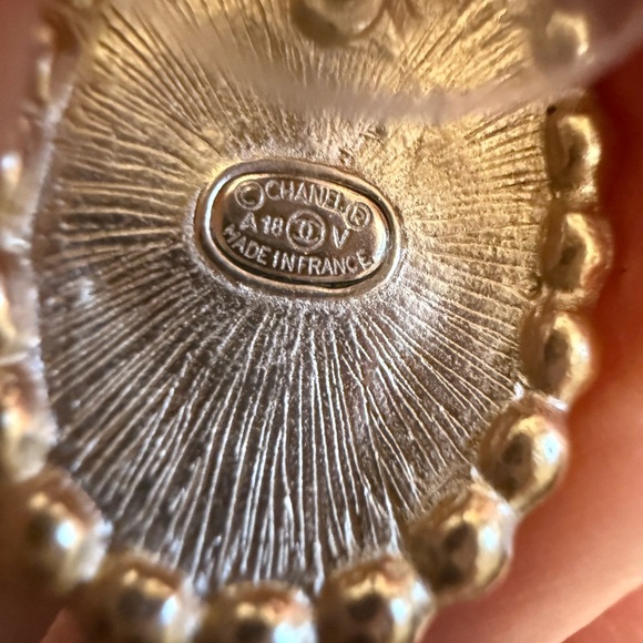 CHANEL Gold CC Black Enamel Faux Pearl Embellished Oval Earrings - Picture 4 of 9